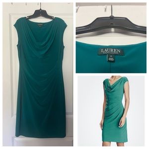 EUC LAUREN Ralph Lauren Ruched Shift Dress Green Size 14
